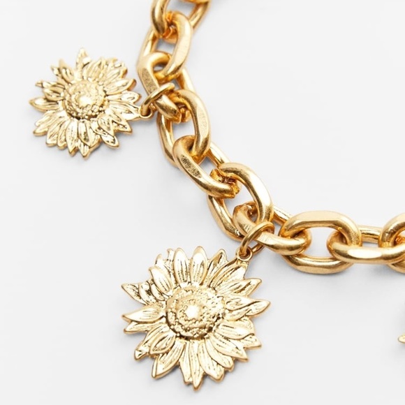 NWT. Zara Golden Set of two "Sunflowers" Metal Bracelets. - Picture 2 of 6